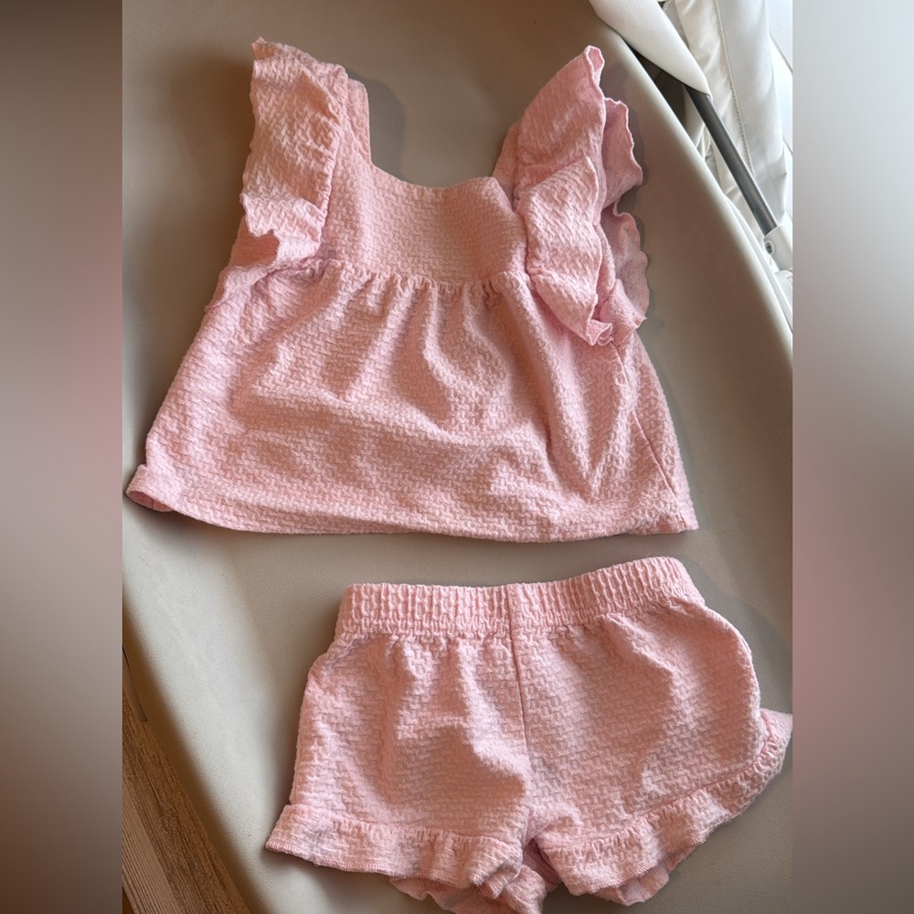 Pink Ruffled Top and Shorts Set